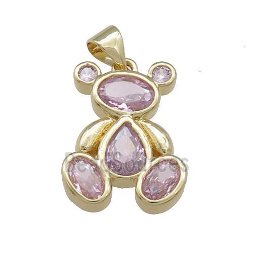 Copper Bear Pendant Pave Pink Zircon Gold Plated