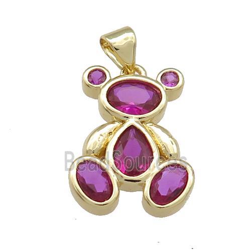 Copper Bear Pendant Pave Fuchsia Zircon Gold Plated