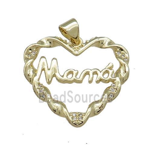 Copper Heart Pendant Pave Zircon Mama Gold Plated