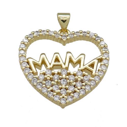 Copper Heart Pendant Pave Zircon Mama Gold Plated