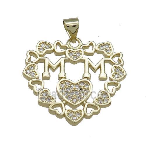 Copper Heart Pendant Pave Zircon MoM Gold Plated