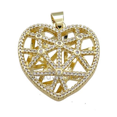 Copper Heart Pendant Pave Zircon Hollow Gold Plated