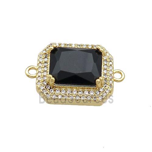 Copper Rectangle Connector Pave Black Crystal Glass Zircon Gold Plated