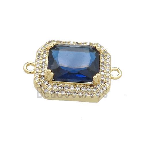 Copper Rectangle Connector Pave Blue Crystal Glass Zircon Gold Plated