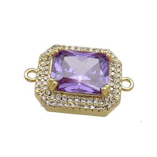 Copper Rectangle Connector Pave Purple Crystal Glass Zircon Gold Plated