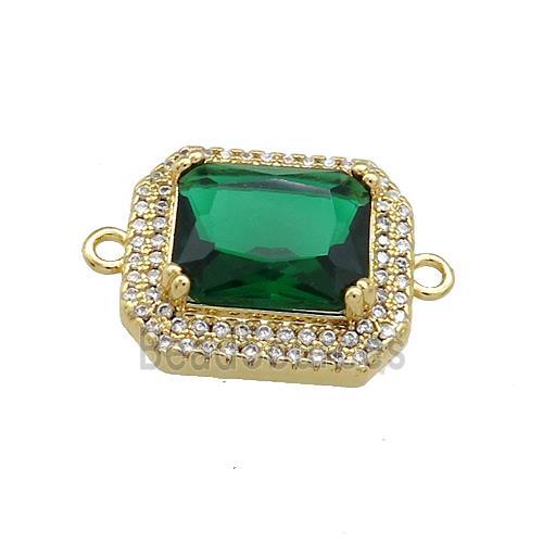 Copper Rectangle Connector Pave Green Crystal Glass Zircon Gold Plated