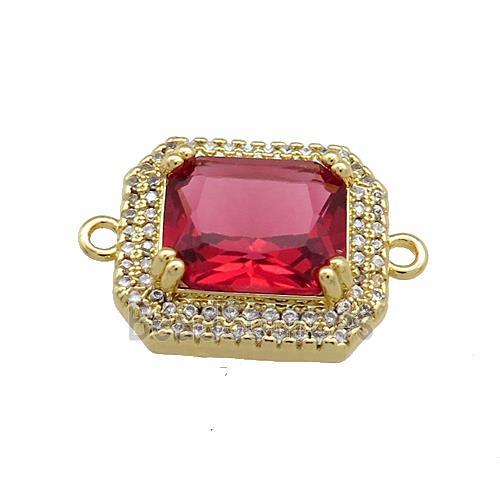 Copper Rectangle Connector Pave Red Crystal Glass Zircon Gold Plated