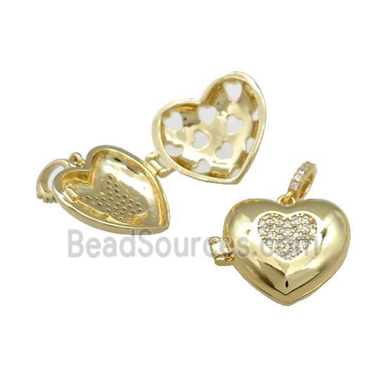 Copper Heart Locket Pendant Pave Zircon Gold Plated