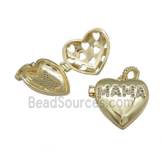 Copper Heart Locket Pendant Pave Zircon MAMA Gold Plated