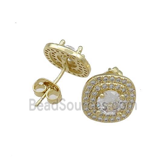 Copper Stud Earrings Pave Zircon Gold Plated