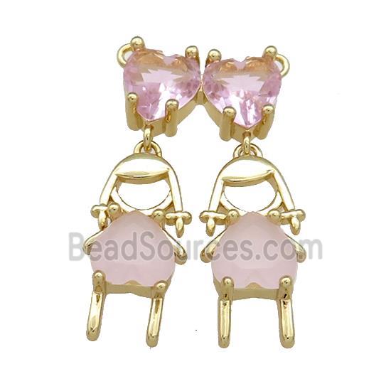 Copper Pendant Pave Pink Crystal Glass 2loops Gold Plated