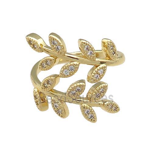 Copper Rings Pave Zircon Leaf Gold Plated