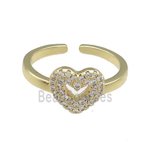 Copper Heart Rings Pave Zircon Gold Plated