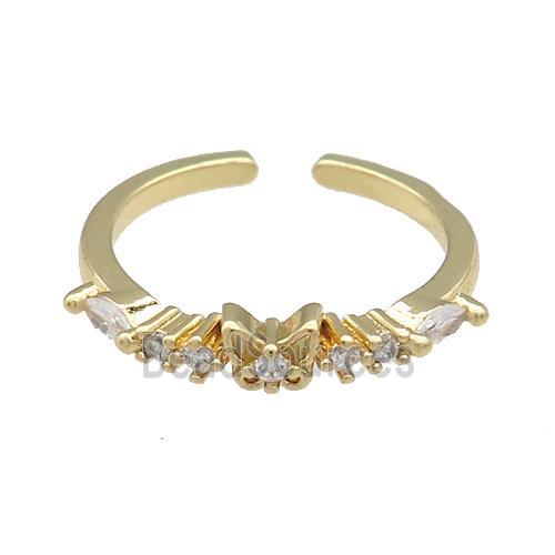 Copper Rings Pave Zircon Butterfly Gold Plated