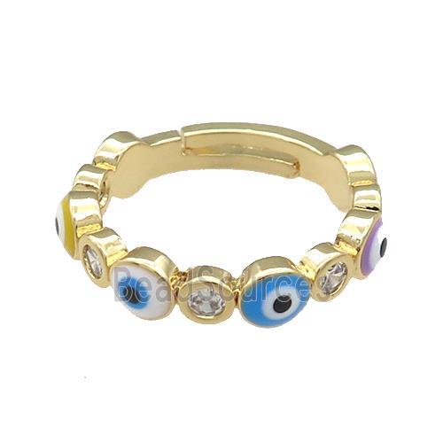 Copper Rings Pave Zircon Evil Eye Adjustable Gold Plated