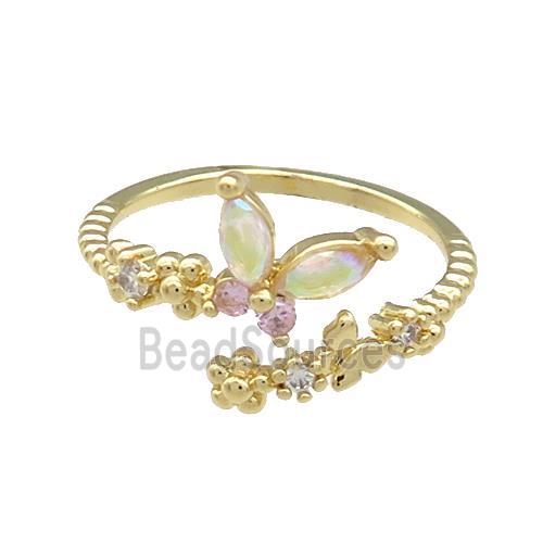 Copper Rings Pave Zircon Butterfly Gold Plated