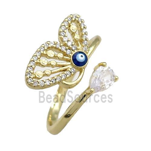 Copper Rings Pave Zircon Butterfly Gold Plated