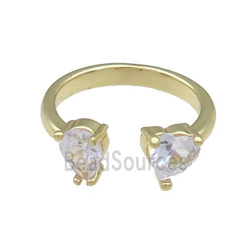 Copper Rings Pave Zircon Heart Gold Plated