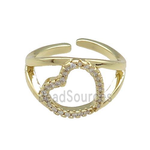 Copper Heart Rings Pave Zircon Gold Plated