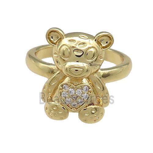 Copper Bear Rings Pave Zircon Gold Plated