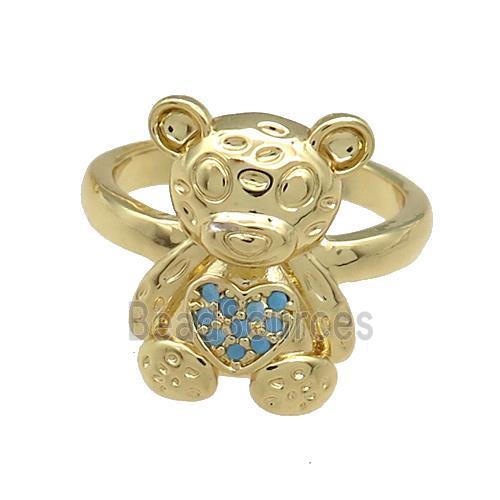 Copper Bear Rings Pave Turq Zircon Gold Plated