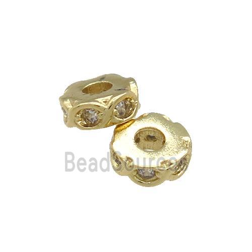 Copper Heishi Beads Pave Zircon Gold Plated