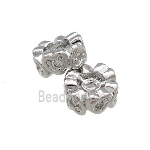 Copper Rondelle Beads Pave Zircon Platinum Plated