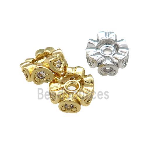 Copper Rondelle Beads Pave Zircon Mixed