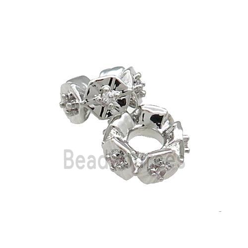 Copper Rondelle Beads Pave Zircon Platinum Plated