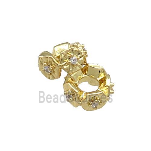 Copper Rondelle Beads Pave Zircon Gold Plated