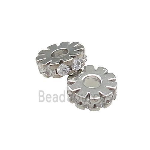 Copper Heishi Beads Pave Zircon Platinum Plated