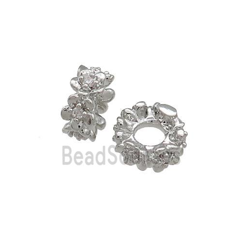 Copper Rondelle Beads Pave Zircon Platinum Plated