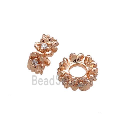 Copper Rondelle Beads Pave Zircon Rose Gold