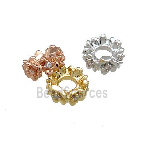 Copper Rondelle Beads Pave Zircon Mixed