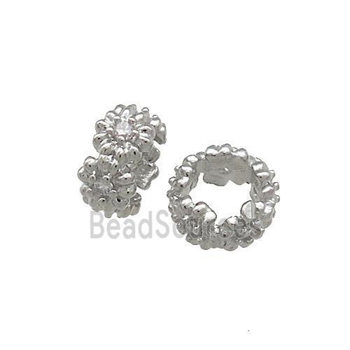 Copper Rondelle Beads Pave Zircon Large Hole Platinum Plated