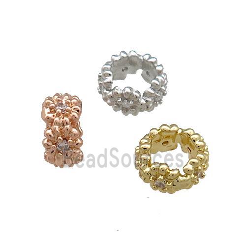 Copper Rondelle Beads Pave Zircon Large Hole Mixed