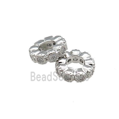 Copper Heishi Beads Pave Zircon Platinum Plated