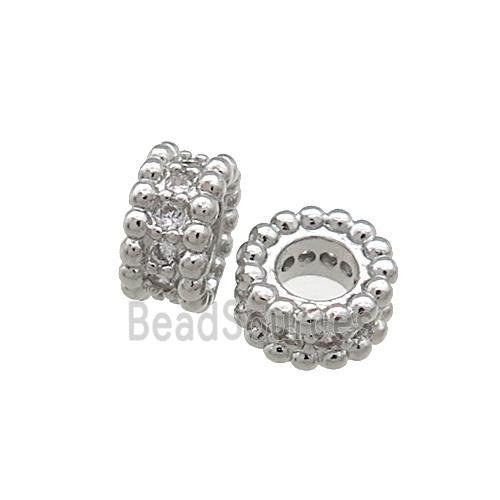 Copper Heishi Beads Pave Zircon Large Hole Platinum Plated