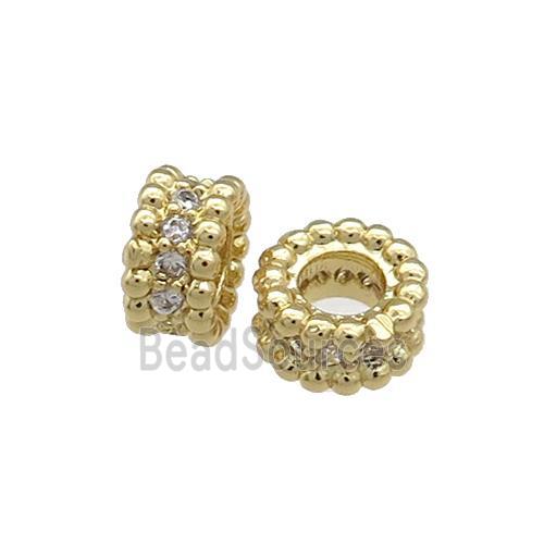 Copper Heishi Beads Pave Zircon Large Hole Gold Plated