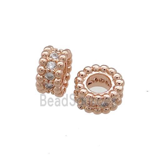 Copper Heishi Beads Pave Zircon Large Hole Rose Gold