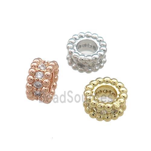 Copper Heishi Beads Pave Zircon Large Hole Rondelle Mixed