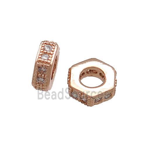 Copper Hexagon Beads Pave Zircon Rose Gold