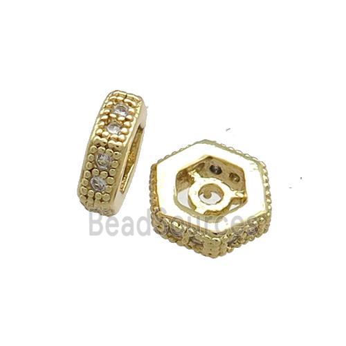 Copper Hexagon Beads Pave Zircon Gold Plated