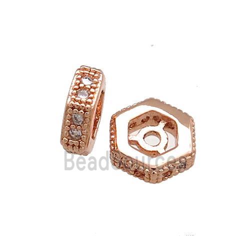 Copper Hexagon Beads Pave Zircon Rose Gold