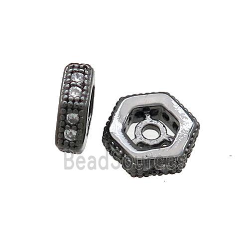 Copper Hexagon Beads Pave Zircon Black Plated