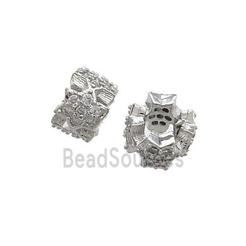 Copper Rondelle Beads Pave Zircon Platinum Plated