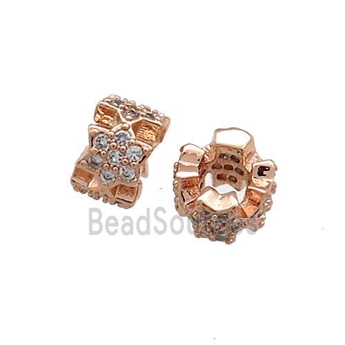 Copper Rondelle Beads Pave Zircon Rose Gold