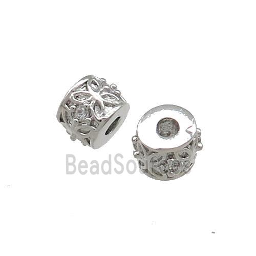 Copper Tube Beads Pave Zircon Platinum Plated