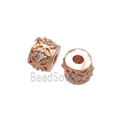 Copper Tube Beads Pave Zircon Rose Gold