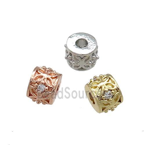 Copper Tube Beads Pave Zircon Mixed